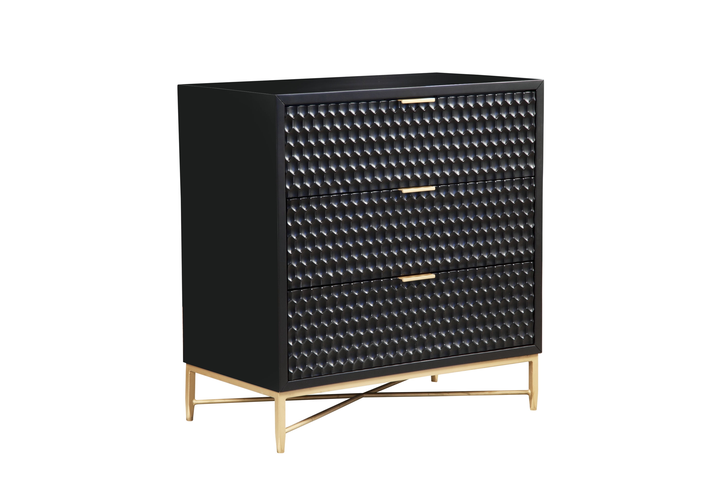 Black Pearl Contemporary 3-Drawer Mahogany Dresser with Gold Accents