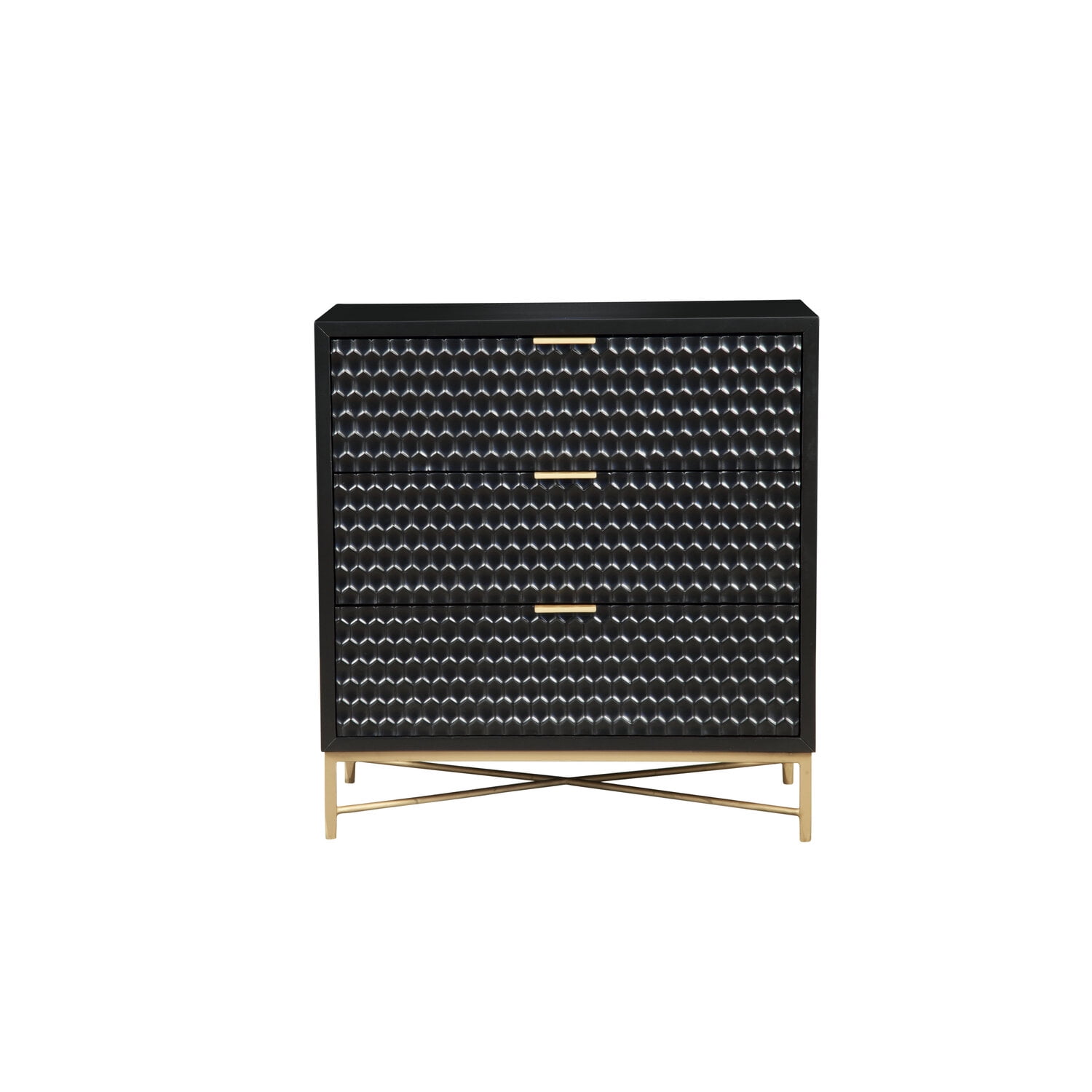 Black Pearl Contemporary 3-Drawer Mahogany Dresser with Gold Accents