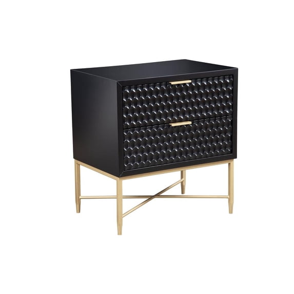 Origins by Alpine Black Pearl Two Drawer Wood Nightstand in Black