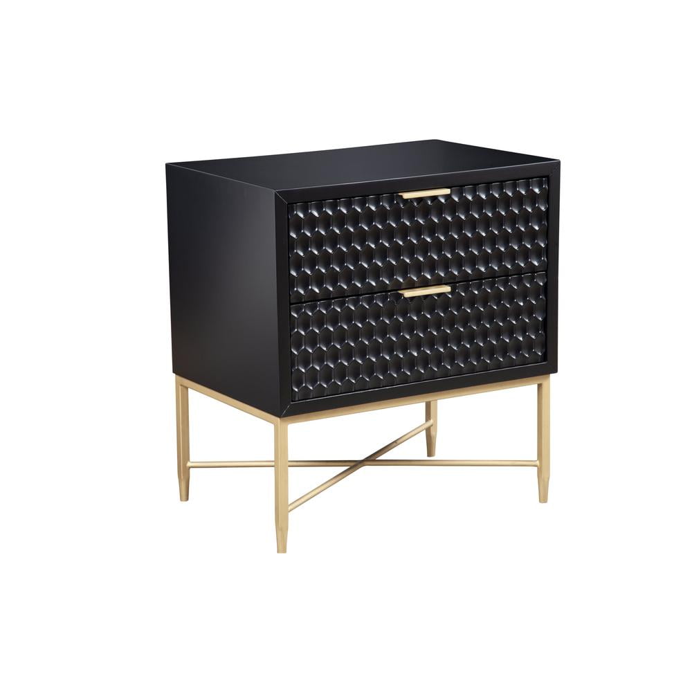 Black Pearl Mahogany 2-Drawer Nightstand with Gold Accents