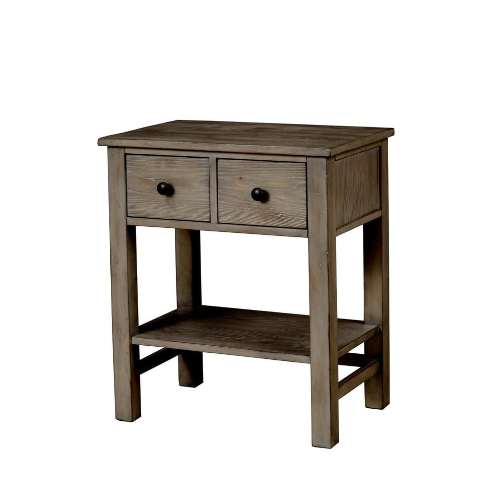 Transitional Pine 2-Drawer Nightstand in Natural Gray