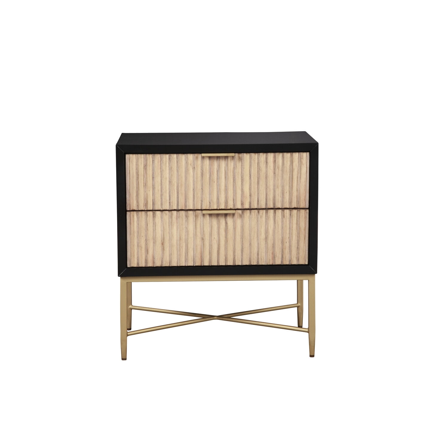 Larsen Transitional 2-Drawer Nightstand in Black and Brown with Gold Accents