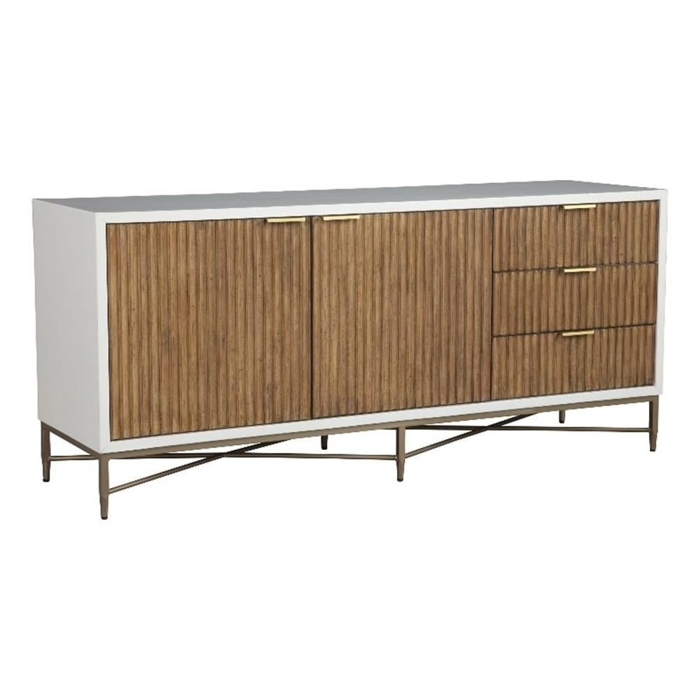 Transitional Brown & White 64" TV Console with Cabinet