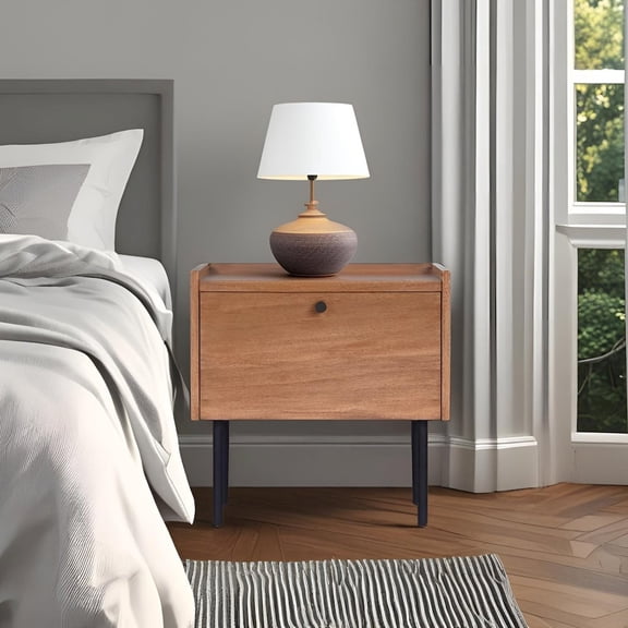 Origins by Alpine Modern Kyra Nightstand, Chestnut