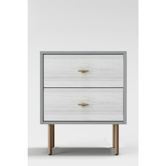 Origins by Alpine Saige Wood 2 Drawer Nightstand in Weathered White-Gray