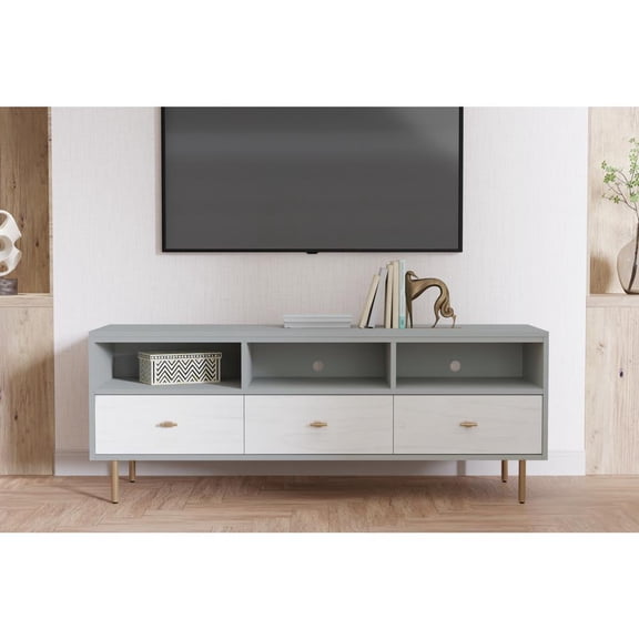 Origins by Alpine Saige Wood TV Console with 3 Drawers in Weathered White-Gray