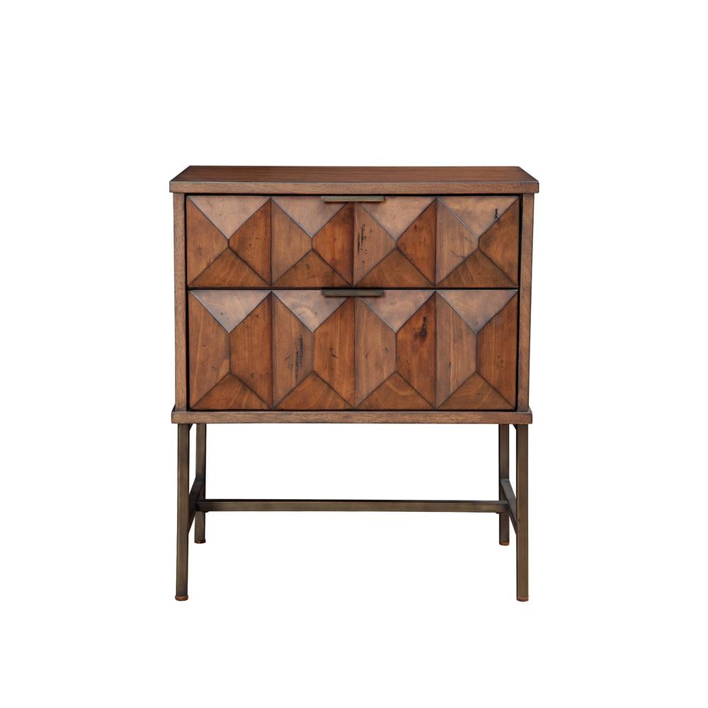 Transitional Trig 2-Drawer Nightstand in Aged Brown with Bronze Accents