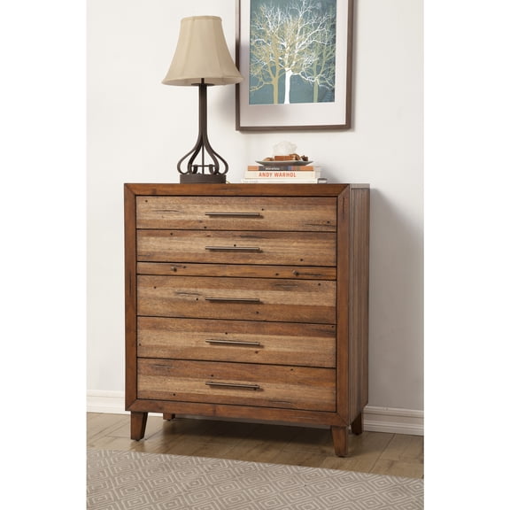 Origins by Alpine Trinidad 5 Drawer Multifunction Chest in Toffee (Brown)