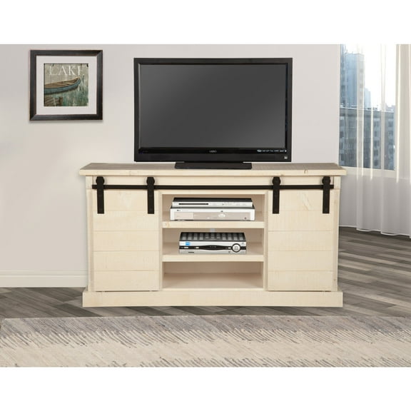 Origins by Alpine Vintage Barn Door Wood TV Console in White Fir