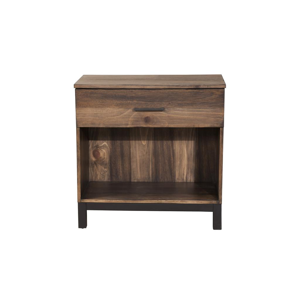 Rustic Pine and Mahogany 1-Drawer Nightstand with Open Shelf