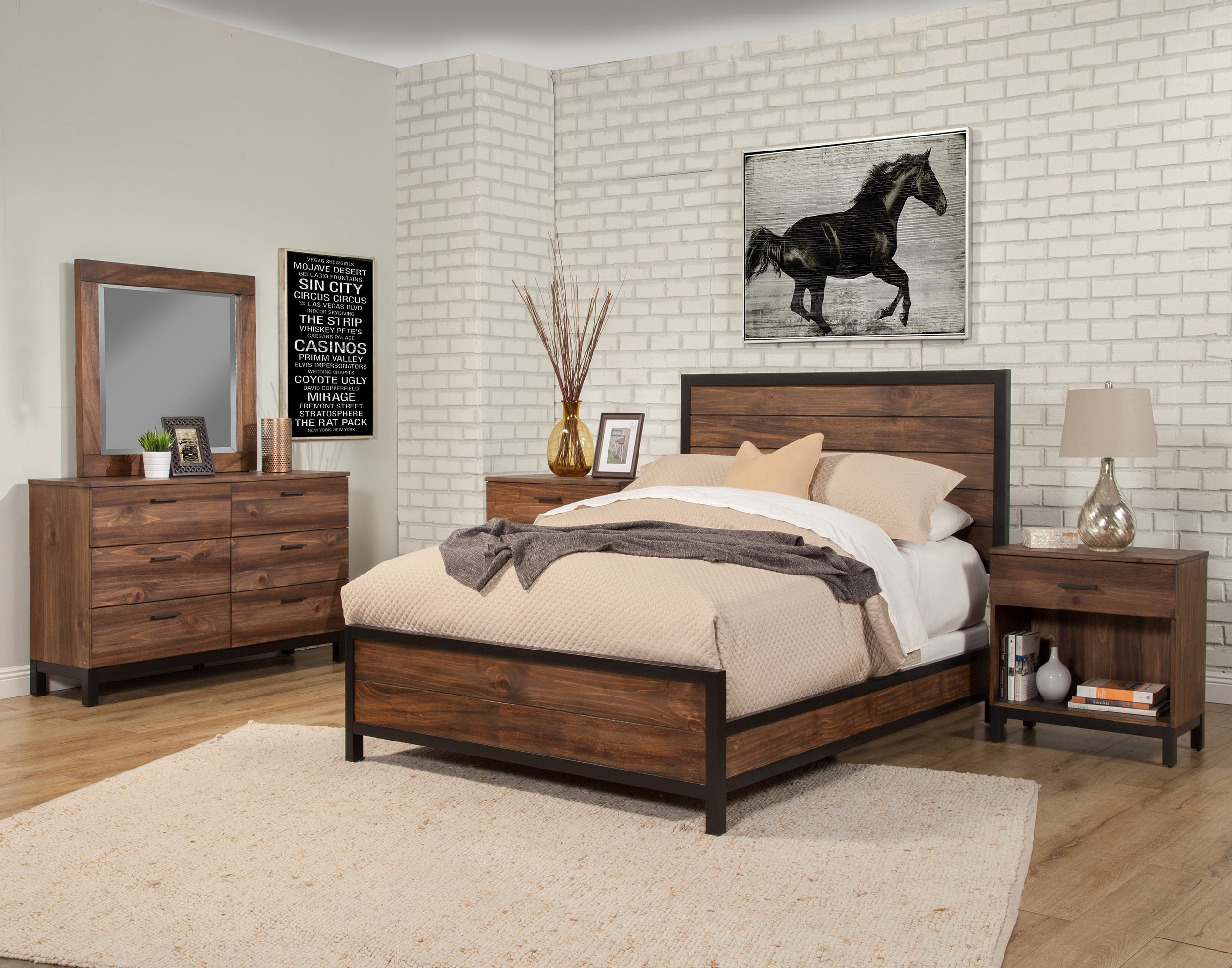 Rustic Brown Mahogany 6-Drawer Double Dresser with Felt Lined Drawer