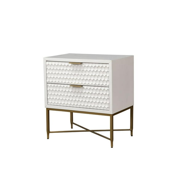 Origins by Alpine White Pearl Wood 2 Drawer Nightstand in White