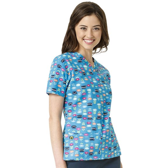 Origins by WonderWink Women's V-Neck Cat Print Scrub Top