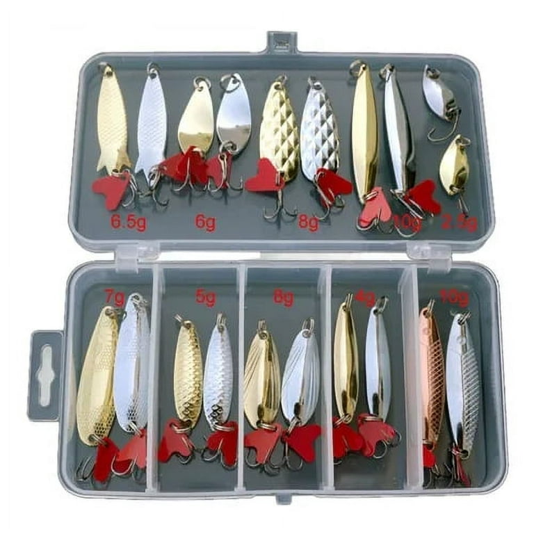 Origlam 10Pcs Fishing Spoons Metal Lures Kit With Hook Tackle Box