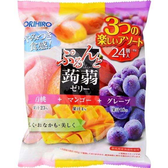 Orihiro Japanese Jelly with 3 Flavors (White Peach + Mango + Grape) (24 Pcs)