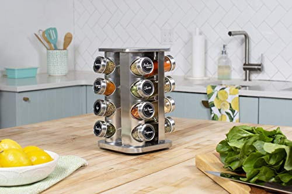 Orii 16 Jar Spice Rack with Spices Included Rotating Countertop Tower Organizer for Kitchen