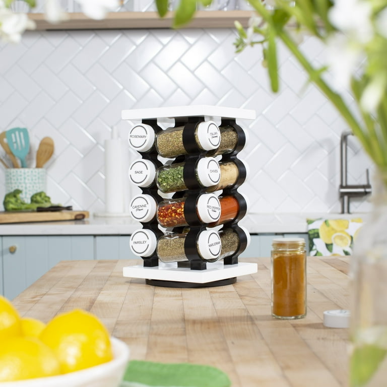 New Sealed Box Kitchen Worthy 8 Jars Rotating Spice Rack Set Rotate 360°  White