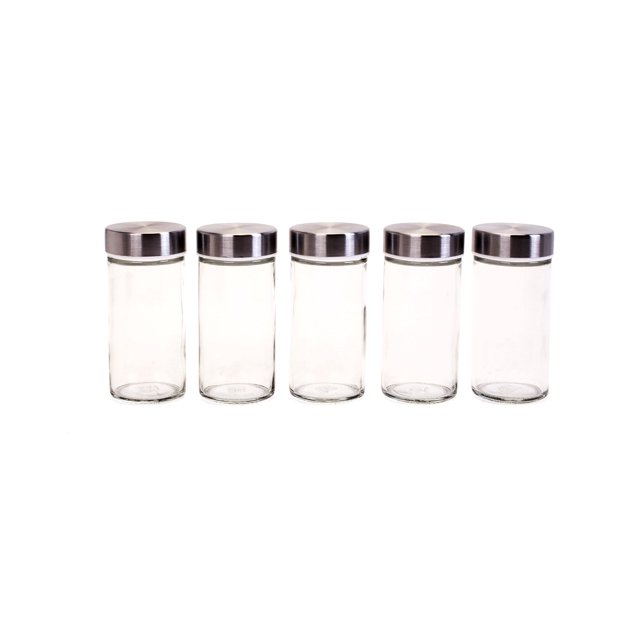 Orii Spice Storage Glass Jars with Stainless Steel Lids (5 Pieces), 3oz