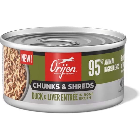 Orijen Grain Free Chunks  Shreds, Duck  Liver Wet Cat Food (3oz)
