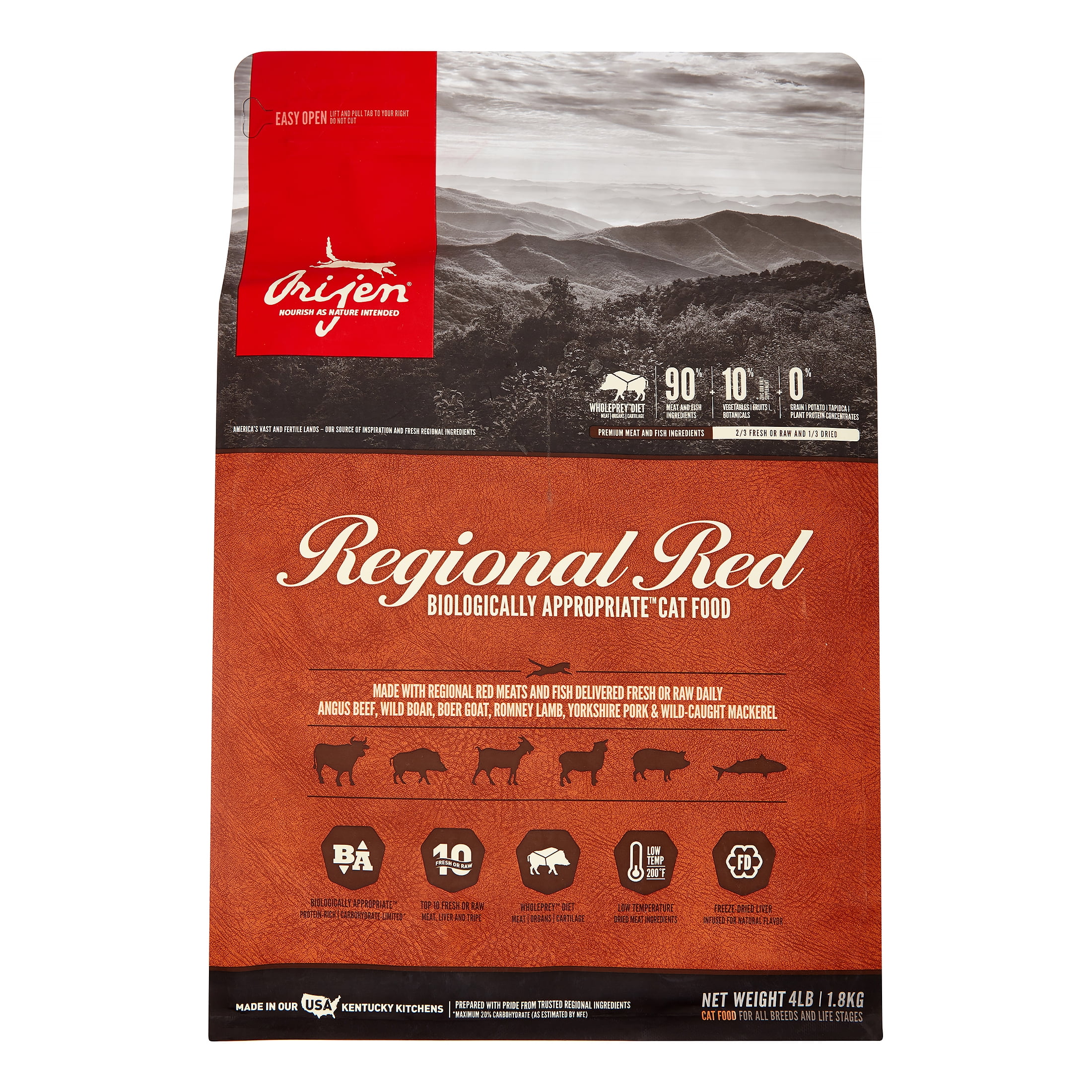 Orijen Regional Red Grain Free Biologically Appropriate Red Meat Fish Dry Cat Food 4 lb Walmart