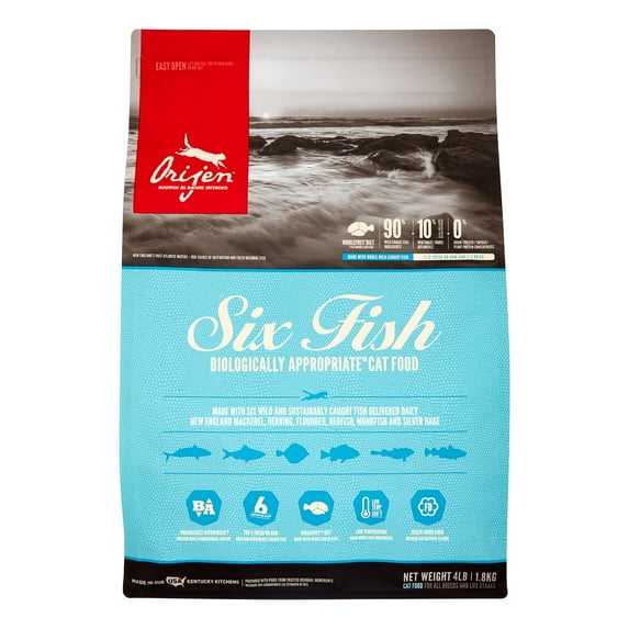 Orijen Six Fish Biologically Appropriate Fresh Fish & Sea Vegetables Dry Cat Food, 4 lb