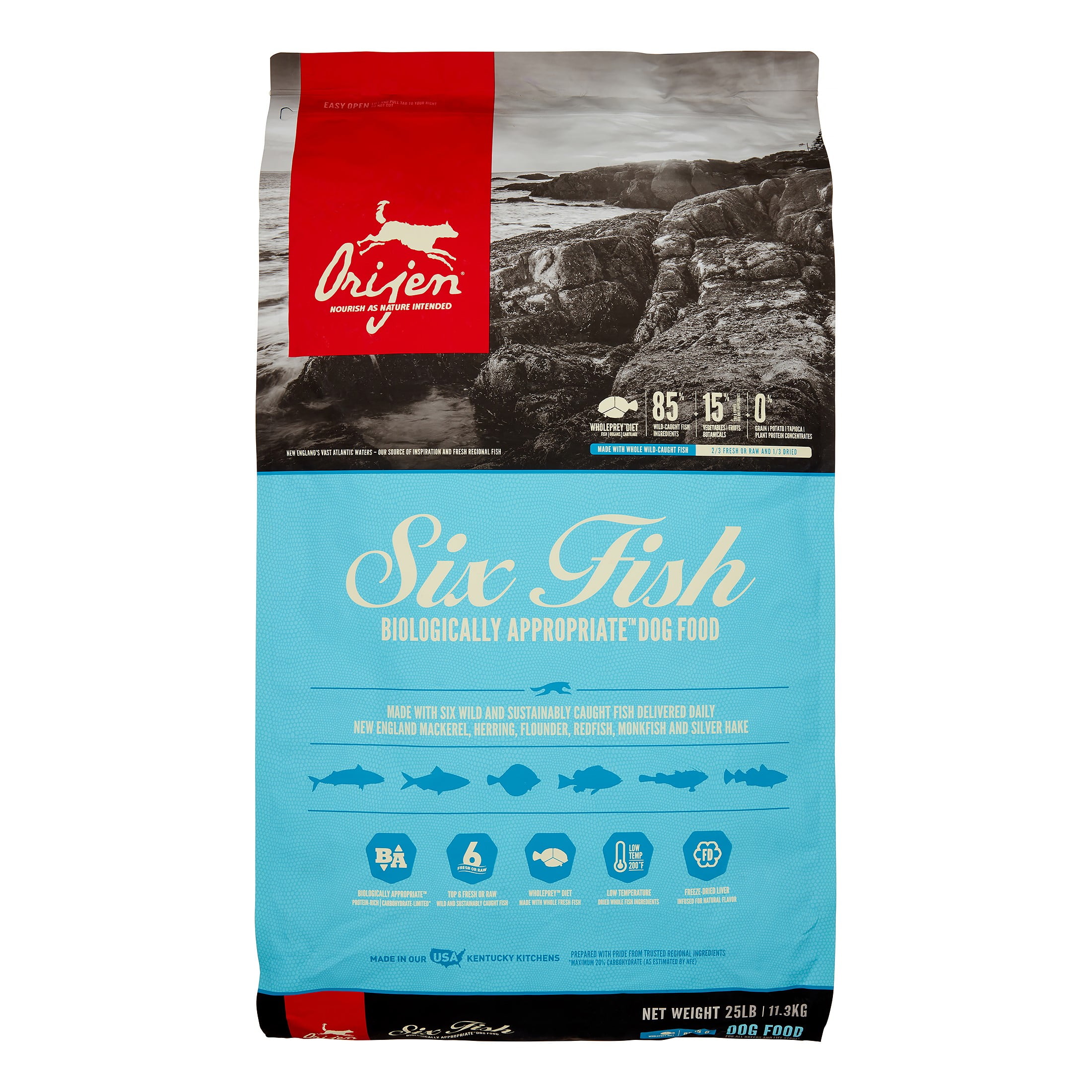 Orijen Six Fish Biologically Appropriate Fresh Fish & Sea Vegetables Dry Dog Food, 13 lb