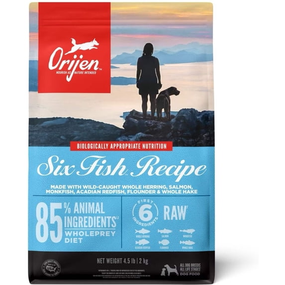 Orijen Six Fish Biologically Appropriate Fresh Fish & Sea Vegetables Dry Dog Food, 4.5 lb