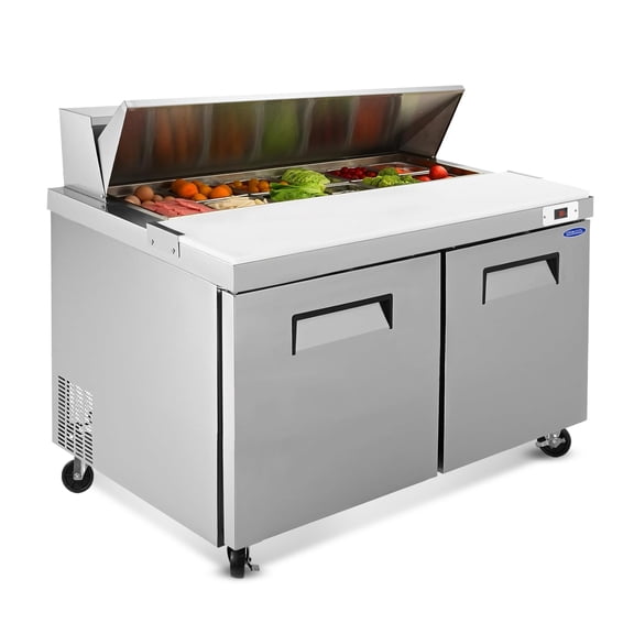 Orikool 60 IN Commercial Refrigerators Sandwich&Salad Prep Table with a Butcher Block Cutting Board, Protection Lid, Cold Storage, ETL Certified