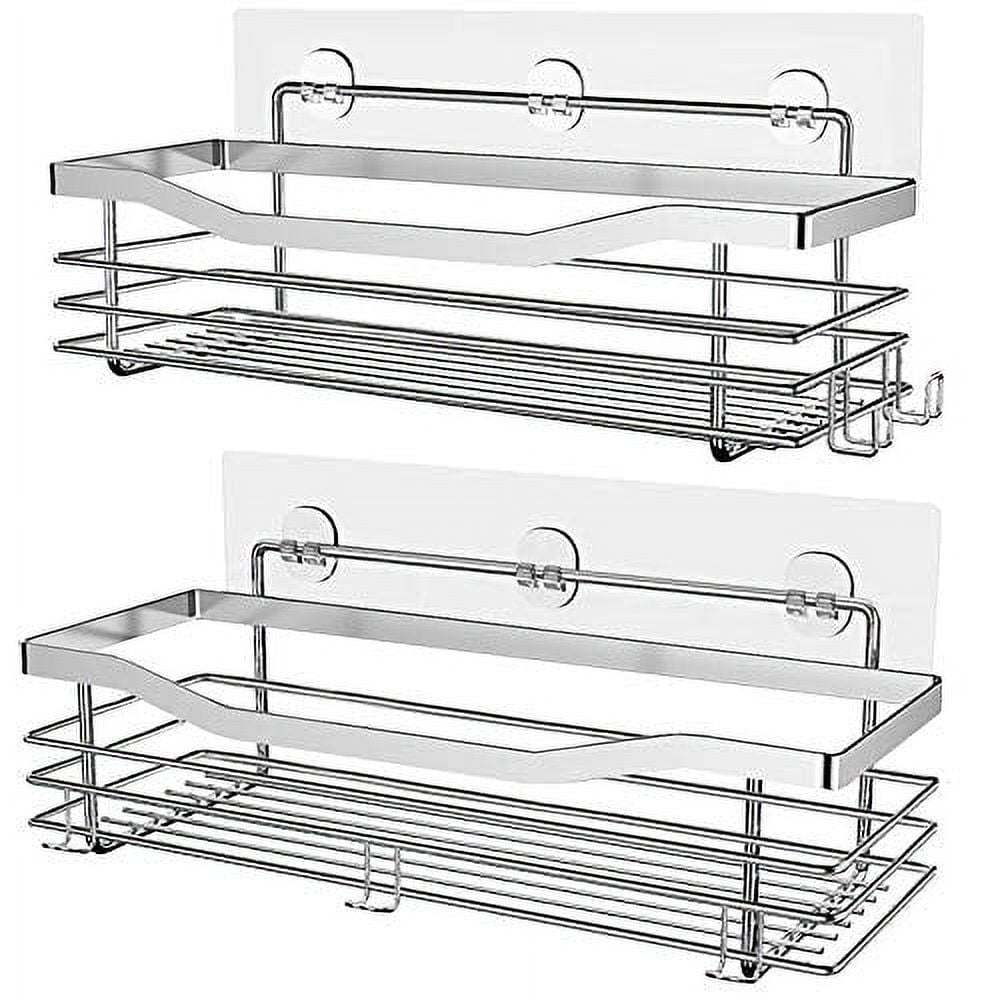 Orimade Adhesive Shower Caddy Shelf with 5 Hooks Organizer Storage Rack  Wall Mounted Stainless Steel No Drilling for Bathroom, Toilet, Kitchen,  Laundry - 2 Pack 