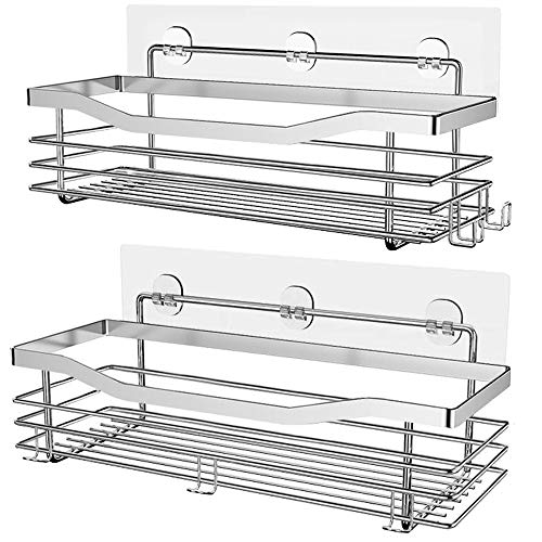 Orimade Adhesive Shower Caddy Shelf with 5 Hooks Organizer Storage Rack