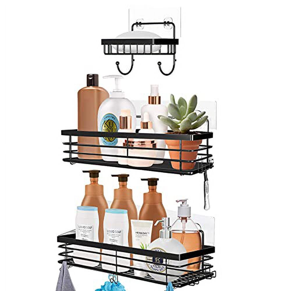 Orimade Adhesive Shower Caddy Soap Dish Holder Shelf with 5 Hooks