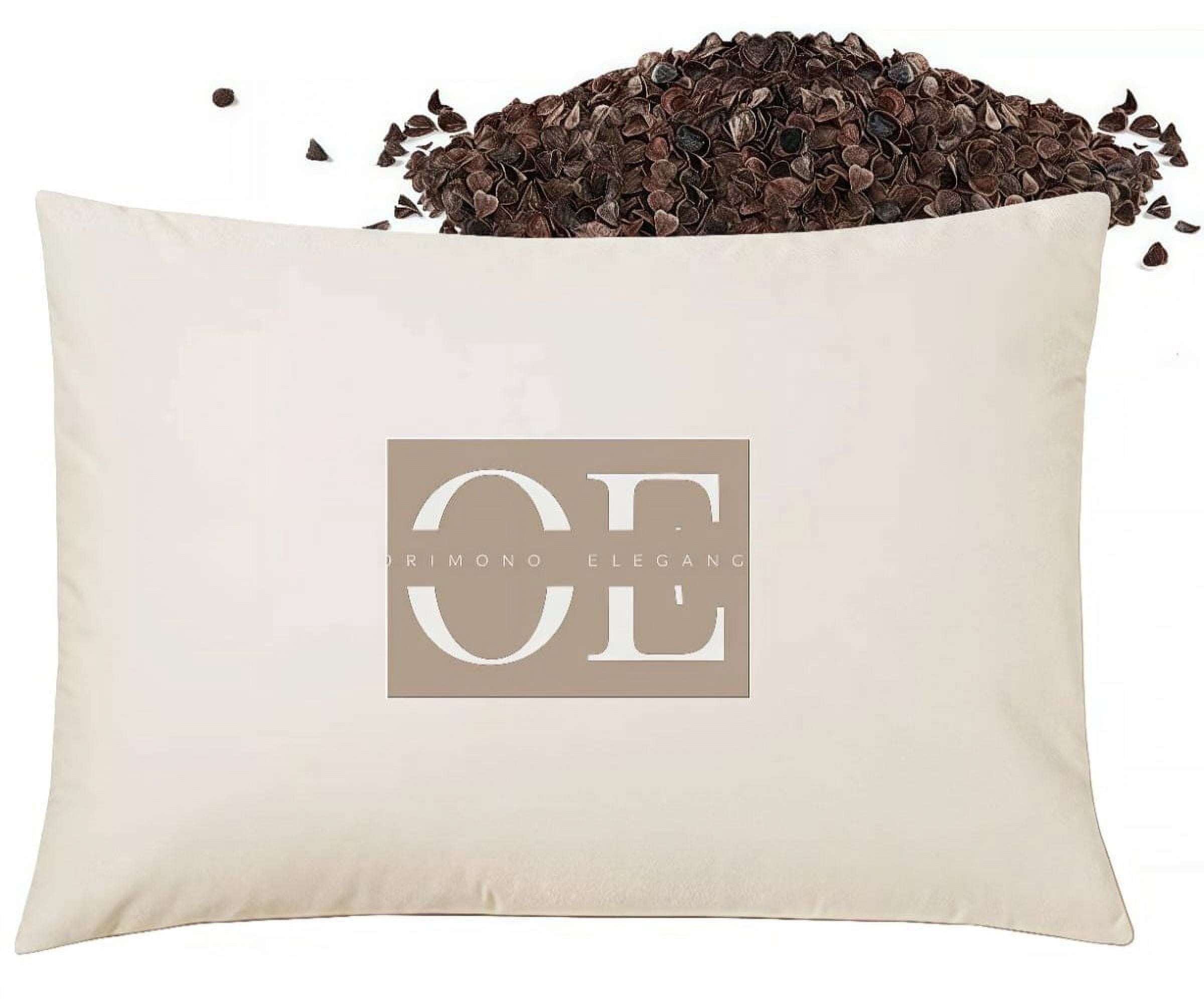 Orimono Elegance Buckwheat Pillow – 100% Organic Undyed Cotton Cover, Adjustable Firmness with Extra Filling – Neck & Back Support for Better Sleep