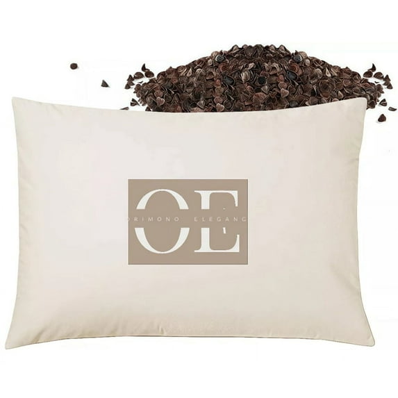 Orimono Elegance Buckwheat Pillow – 100% Organic Undyed Cotton Cover, Adjustable Firmness with Extra Filling – Neck & Back Support for Better Sleep