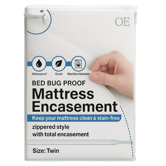 Zippered Twin Mattress Encasement – Waterproof, Bed Bug Proof Cover, 6-Sided Protection, Soft Knit Polyester   TPU, Fits 15" Deep Twin Mattresses