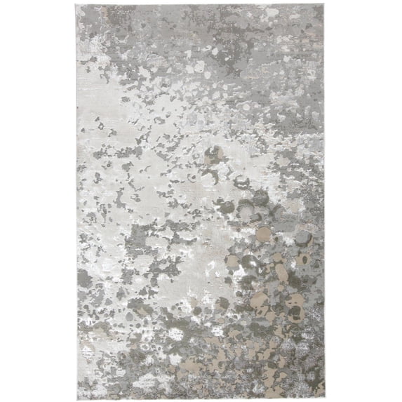 Orin Modern Metallic Fluid Rug, Silver/Ivory Bone, 1ft-8in x 2ft-10in Accent Rug