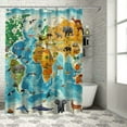 thumbnail image 1 of Orinice  4 Pcs Animal World Map Shower Curtain Set with Non-Slip Rugs, Toilet Lid Cover and Bath Mat, Kids Educational Shower Curtain with 12 Hooks, Geography Ocean Shower Curtains for Bathroom 69x72, 1 of 7