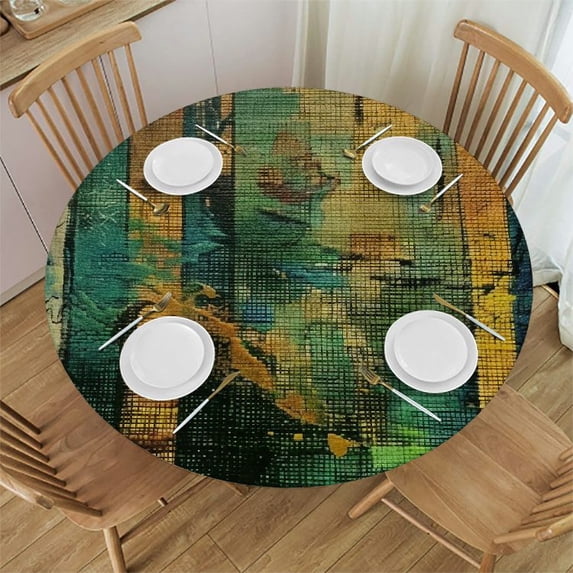 Orinice Abstract Painting Round Table Cover Stain Resistant Washable Indoor Outdoor Tablecloth Kitchen Dining Wedding Parties Table Cloth 100% Polyester Fiber 42-46