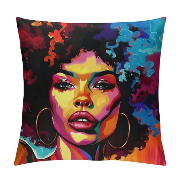 Orinice Afro Hair Hoop Earrings Pop Art Graphic Decorative Throw Pillow Cover for Home Couch Living Room Bed Sofa 22x22in