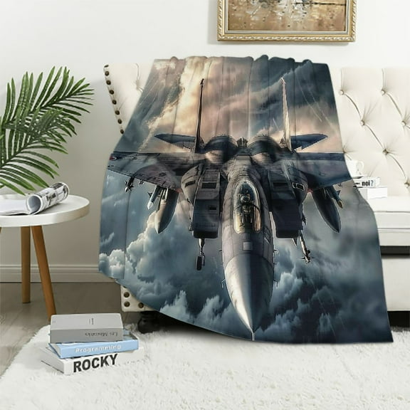 Orinice Airplane Fighter Plush Blanket Fleece Throw Blanket 3D Bedroom Decor for Couch Bed Sofa Blanket for Kids Teen Young Boys Girls, Fuzzy Blanket 50"*60"(130 * 150cm) 60x80in