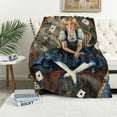 thumbnail image 1 of Orinice  Alice in Wonderland Throw Blanket, Grown Giant Girl Sitting Flying Cards and Rose Checkered Cartoon, Flannel Fleece Accent Piece Soft Couch Cover for Adults 50x60in, 1 of 1