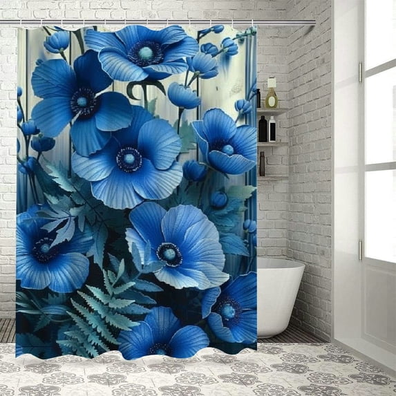 Orinice Ambesonne Blue Shower Curtain, Poppy Meadow Bouquet Country Rock Look, Wood Panel Back, Fabric Bathroom Decoration Set with Hooks, 60x72