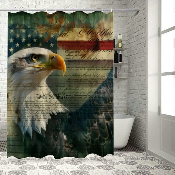 Orinice American Flag Bald Eagle Bathroom Decor Set with Hooks, Colorful Luxurious Graphic Print Waterproof Shower Curtain Set, Independence Day Theme 60x72