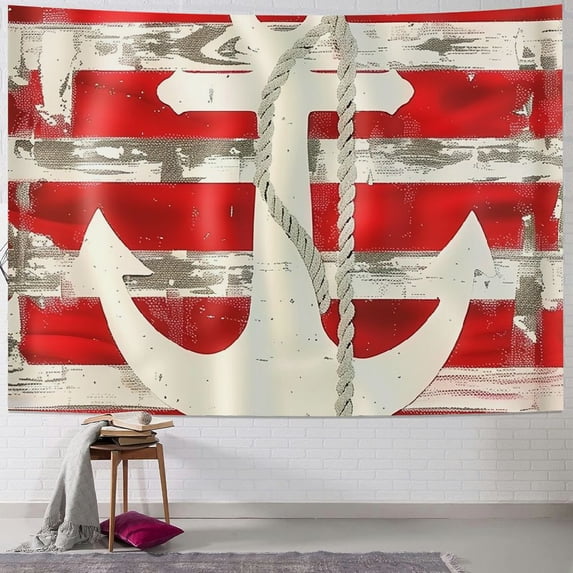 Orinice Anchor Stripes Americo Makk Tapestry Wall Hanging Unique Style Graphic Tapestries Home Wall Decor Art for Living Room Bedroom Apartment Farmhouse Dorm 60x50inch