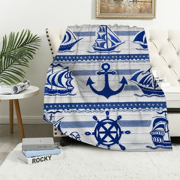 Orinice Anchors Ships Striped Pattern Warm Lightweight Blanket Soft Fleece Blankets All Seasons Excellent Hand Feel 50x60in