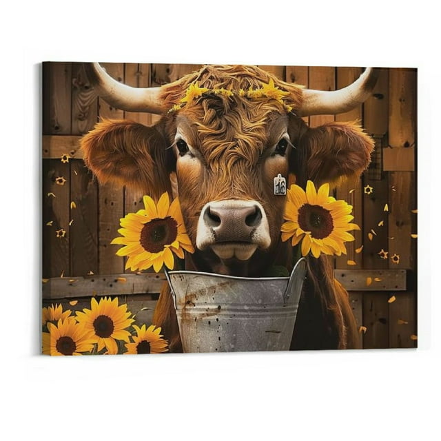 Orinice Animal Wall Art Decor Funny Cute Highland Cattle Vintage