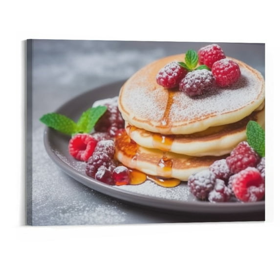 Orinice Art Hanging Pictures Japanese Fluffy Pancakes Raspberries Japanese Cuisine Oil Painting Photos Prints Beautiful Pictures Canvas For Home Decoration Gifts 20x16 inches