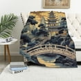 thumbnail image 1 of Orinice Asian Scenic Chinoiserie Soft Flannel Throw Blanket Aqua Teal Blue Asian Scenic Pagoda Throw Blankets Oriental Ancient Pagoda Garden Blankets Cozy Decorative Blankets &amp; Throws  60x80in, 1 of 6