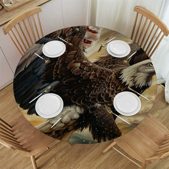 Orinice Bald Eagle American Flag Patriotic Round Table Cover Stain Resistant Washable Indoor Outdoor Tablecloth Kitchen Dining Wedding Parties Full Width Single-Sided Printing