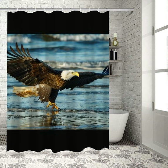 Orinice Bald Eagle Beach Wildlife Bathroom Decor Set with Hooks, Colorful Luxurious Graphic Print Polyester Fabric Fashion Shower Curtain, Chic Modern Design 60x72