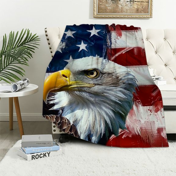 Orinice Bald Eagle Flag Americo Makk Warm Lightweight Blanket Soft Fleece Blankets All Seasons - Multiple Sizes Available 50x60in